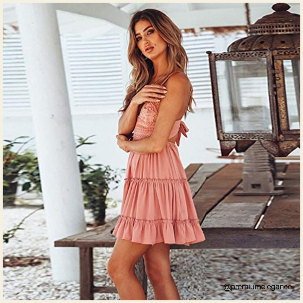 V-Neck Spaghetti Strap Backless Mini Swing Dress … - image 3